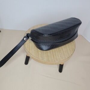 Black Embossed Oakley Logo Sunglasses Case Hard Shell Zipper Wrist Strap